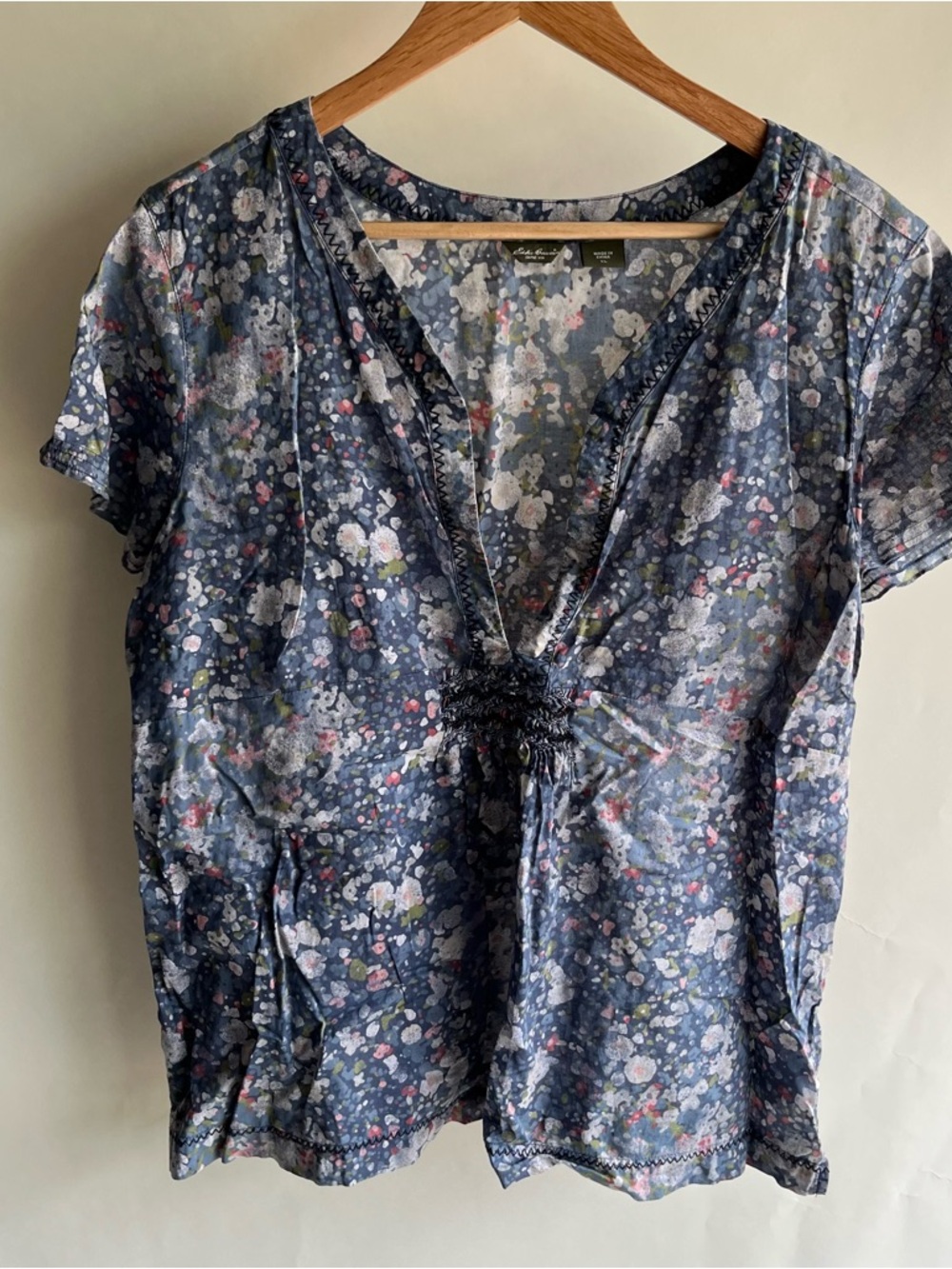 Eddie Bauer Navy Blue Floral Short-Sleeve Blouse